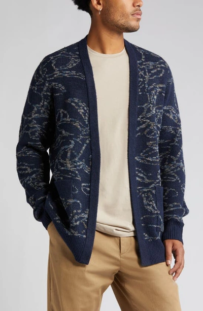 Open Edit Open Front Jacquard Cardigan In Navy Heather