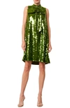 Ciebon Anita Bow Paillette Sequin Sleeveless Mini Shift Dress In Olive