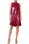 Ciebon Anita Bow Paillette Sequin Sleeveless Mini Shift Dress In Plum