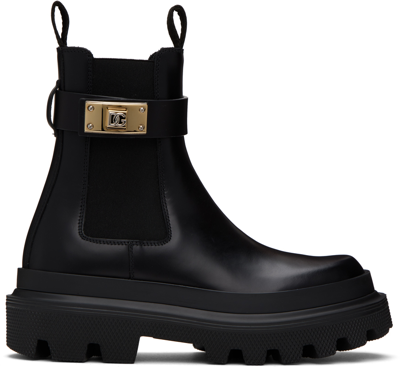 Dolce & Gabbana Black Calfskin Chelsea Boots In 80999 Black