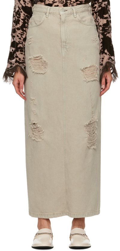 Acne Studios Womens Beige Grey Distressed Slip-pocket Denim Maxi Skirt In Beige/grey