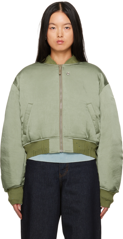 Acne Studios Logo-embroidered Cropped Bomber Jacket In Green