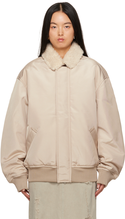 Acne Studios Beige Zip Faux-shearling Bomber Jacket In Cox Shell Beige