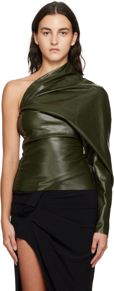 Rick Owens Green One Sleeve Denim Blouse In 75 Forest
