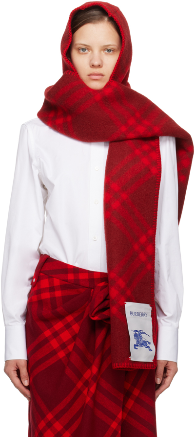Burberry Red Hooded Check Scarf In Ripple