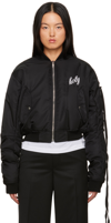 Ann Demeulemeester Black Cropped Nylon Bomber Jacket In 099 Black