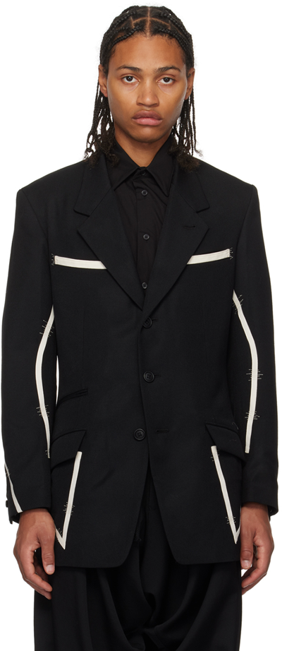 Yohji Yamamoto Stripe-detailed Single-breasted Wool Blazer In Negro