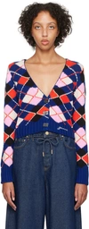 Ganni Long Sleeve Graphic Cotton V-neck Cardigan In 756 Sodalite Blue