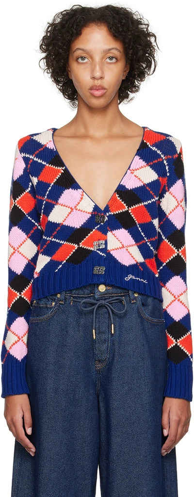 GANNI BLUE ARGYLE CARDIGAN