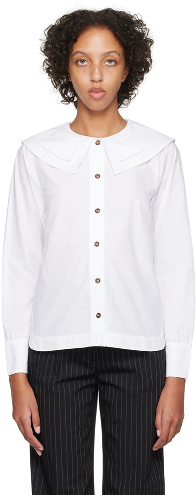 Ganni White Double Collar Shirt In 151 Bright White