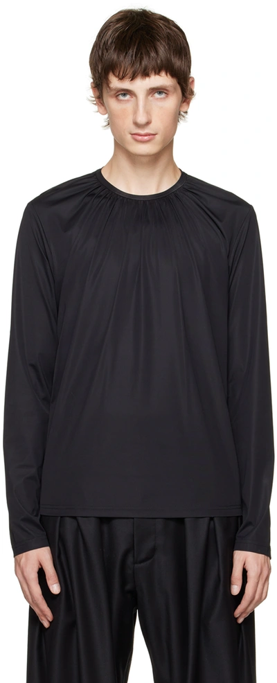 Aaron Esh Black Gathered Neck Long Sleeve T-shirt In 25129941 Black