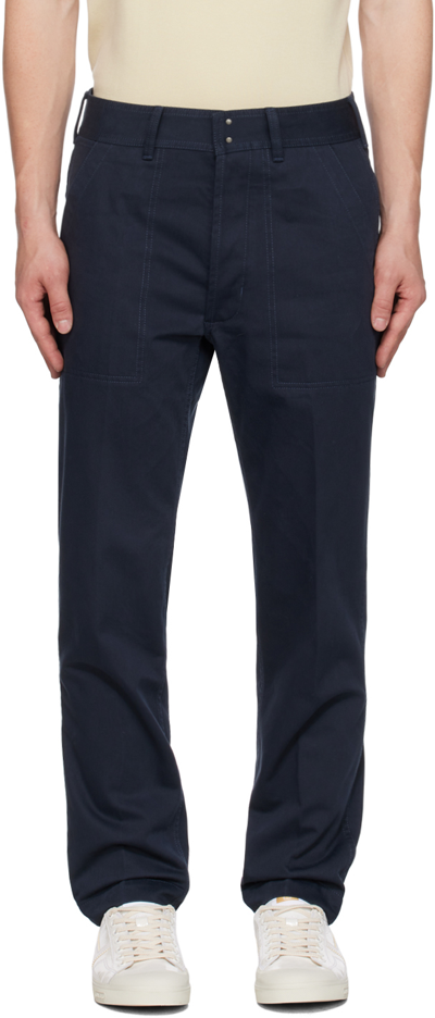 Tom Ford Navy Creased Trousers In Hb785 Ink Blue