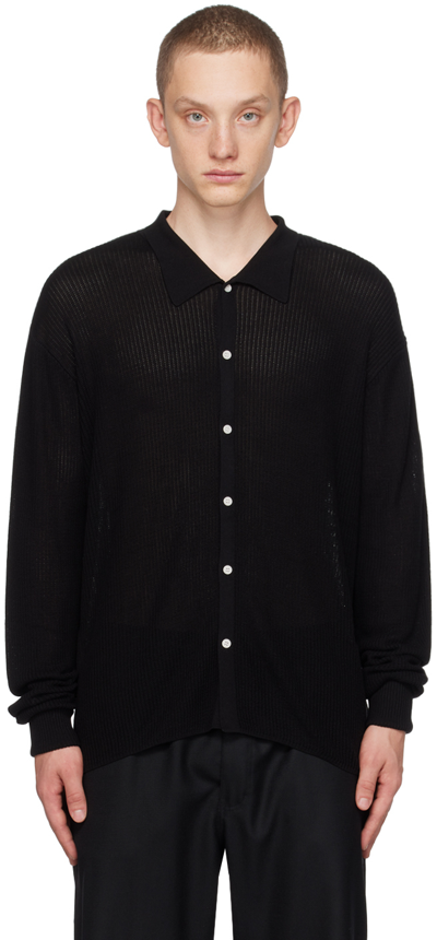 Soulland Paul Ribbed-knit Polo Cardigan In Black