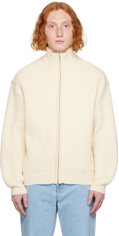 Amomento Off-white Full Needle Zip-up Sweater In Ecru