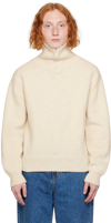 AMOMENTO OFF-WHITE ZIP-UP SWEATER
