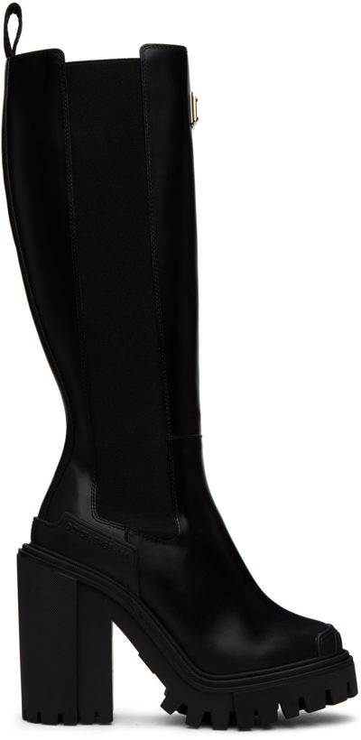 Dolce & Gabbana Black Platform Chelsea Boots In 80999 Black