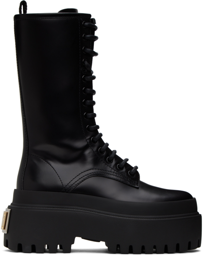 Dolce & Gabbana Black Lace-up Boots In 80999 Black