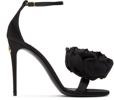 Dolce & Gabbana Black Floral Heeled Sandals In 8b956 Nero/nero