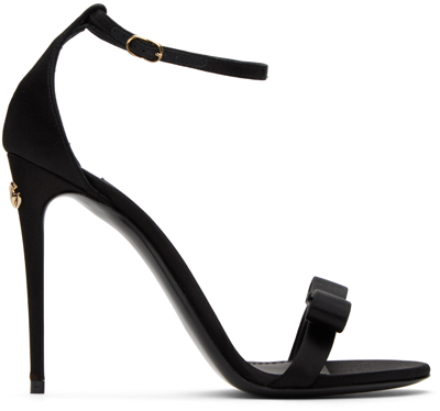 Dolce & Gabbana Black Satin Bow Heeled Sandals In 80999 Nero