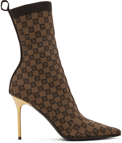 Balmain Monogramme Ankle Boot In Brown