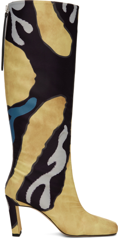 Conner Ives Ssense Exclusive Yellow & Blue Wandler Edition Isa Long Boots In Blob Satin