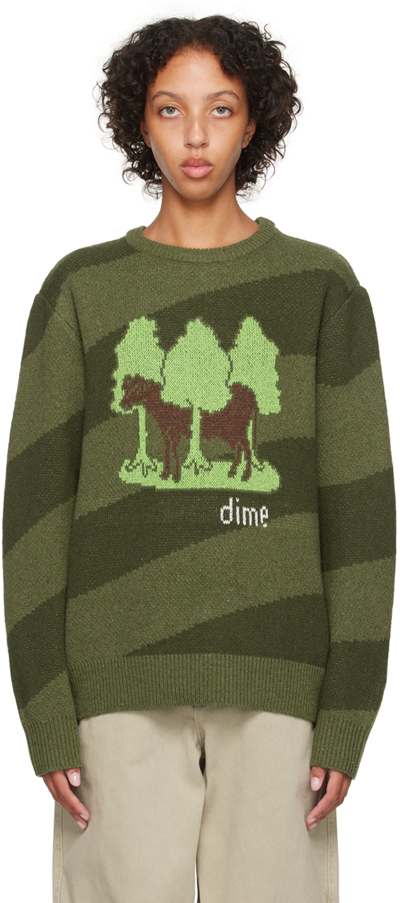 Dime Green Jacquard Sweater In Army