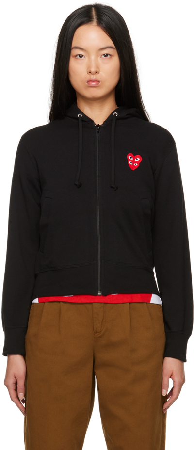 Comme Des Garçons Play Black Layered Double Heart Patch Hoodie