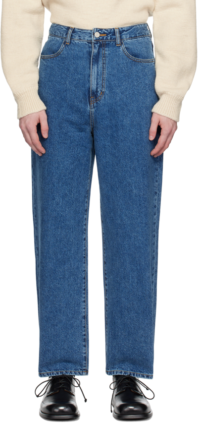 Amomento Blue Straight Fit Jeans In Mid Blue