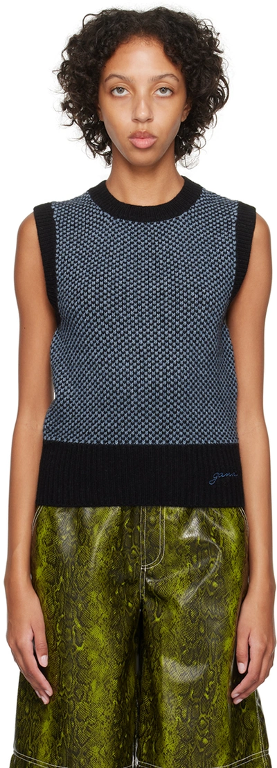 Ganni Blue Jacquard Vest In 695 Silver Lake Blue