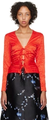 Ganni Crinkled-finish Ruched Top In 785 Grenadine