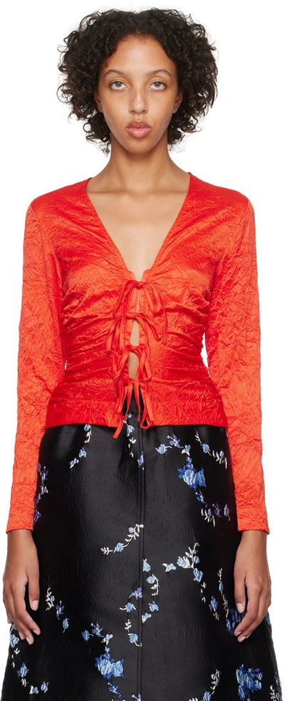 Ganni Red Crinkled Blouse In Grenadine