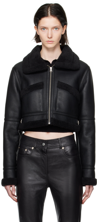 Lvir Black Pin-buckle Faux-shearling Jacket