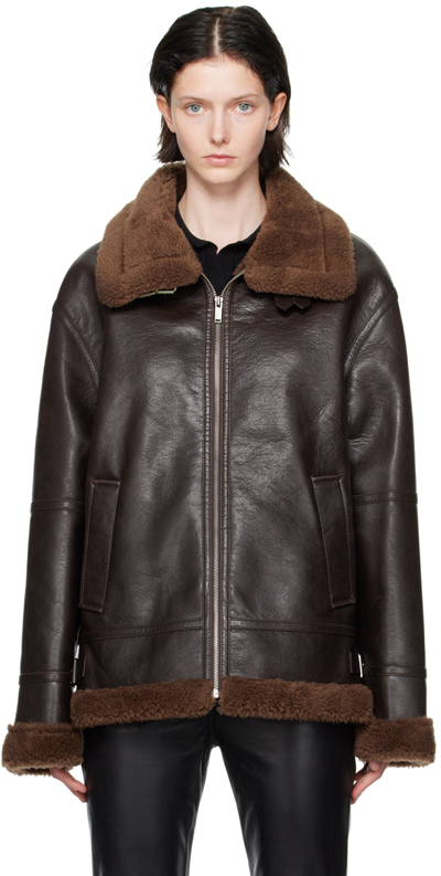 Lvir Brown Pin-buckle Faux-shearling Jacket In Dark Brown