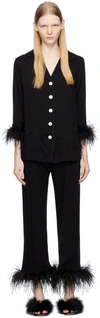 Sleeper Party Pajama Set With Double Feathers In Black