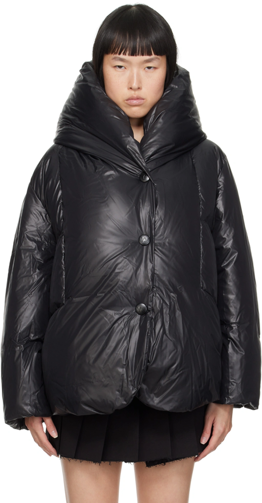 【OPEN YY】FLOWER BLANKET PUFFER, BLACK OPEN YY