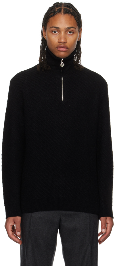 Solid Homme Black Half-zip Sweater In 343b Black