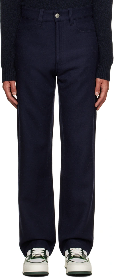 Ami Alexandre Mattiussi Navy Straight-fit Trousers In Night Blue.430