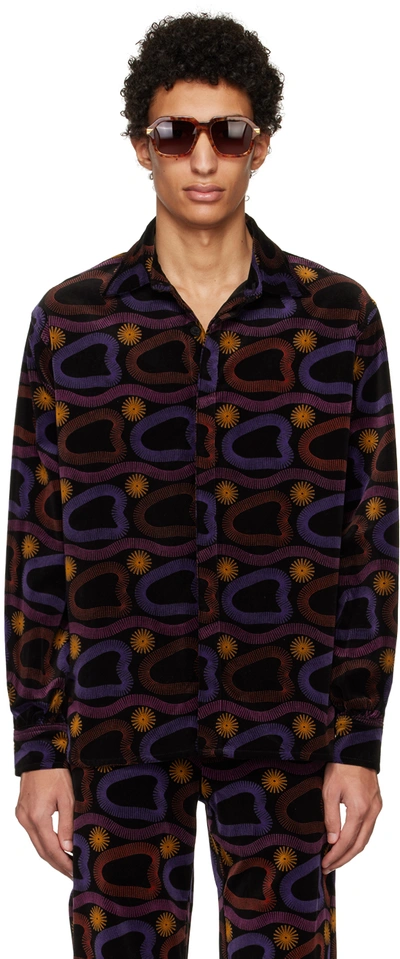 Tsau Black Printed Shirt In Black/purple