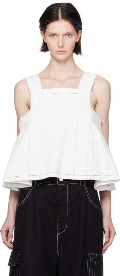 We11 Done White Paneled Denim Tank Top In Ice
