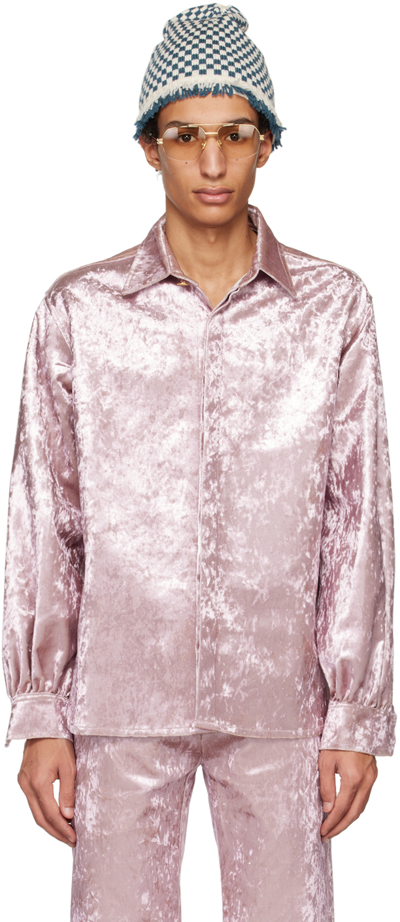 Tsau Crushed Velvet Long-sleeves Shirt In Pink