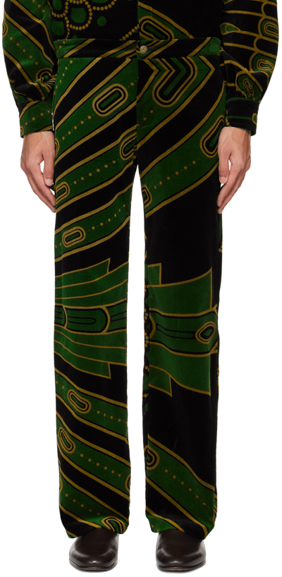 Tsau Black & Green Printed Trousers In Black/green