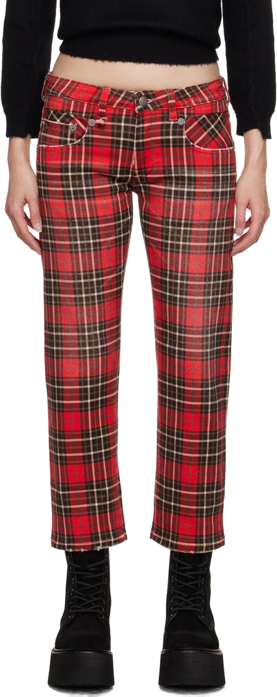 R13 Red Boy Jeans In Printed Red Plaid