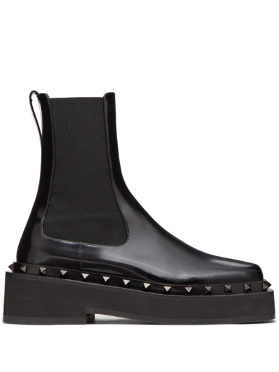 Valentino Garavani Rockstud M-way Leather Boots In Black