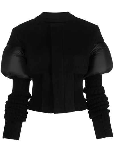 Rick Owens Padded-panels Ribbed-knit Fitted Jacket In Black