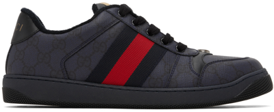 Gucci Navy Screener Sneakers In Blue