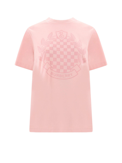 Burberry Chequered Crest Cotton T-shirt In Pink