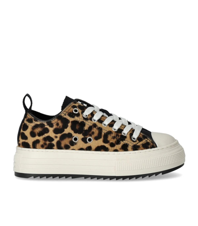 Dsquared2 Berlin Leopard Print Trainer In Marrone