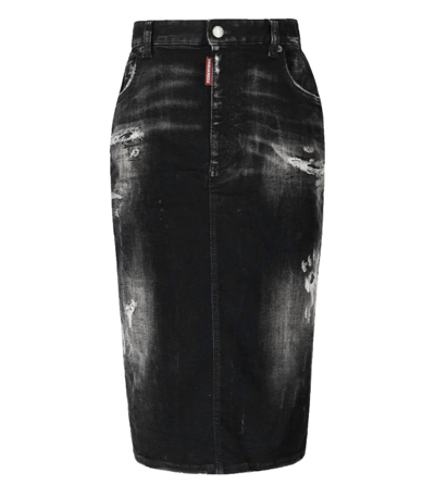 Dsquared2 Anthracite Grey Midi Denim Skirt