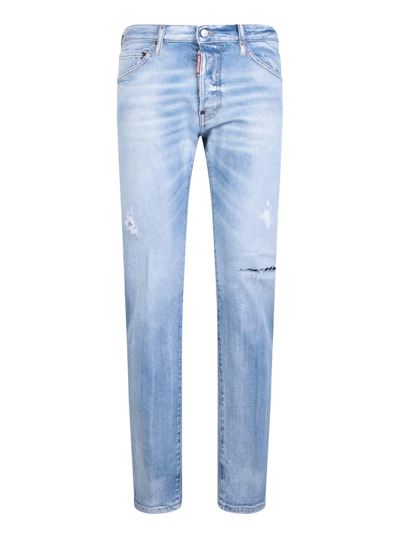 Dsquared2 Logo Patch Straight Leg Jeans In Blue