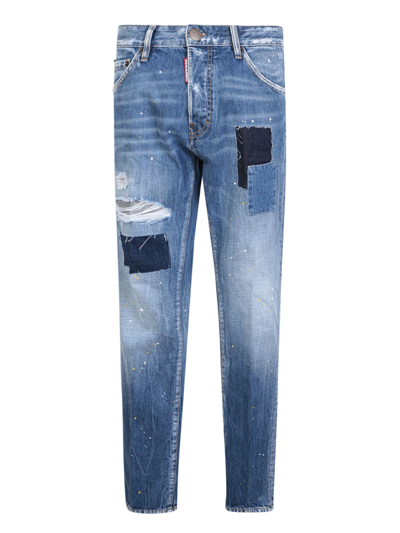 Dsquared2 Distressed Patchwork Cropped Jeans In Blue
